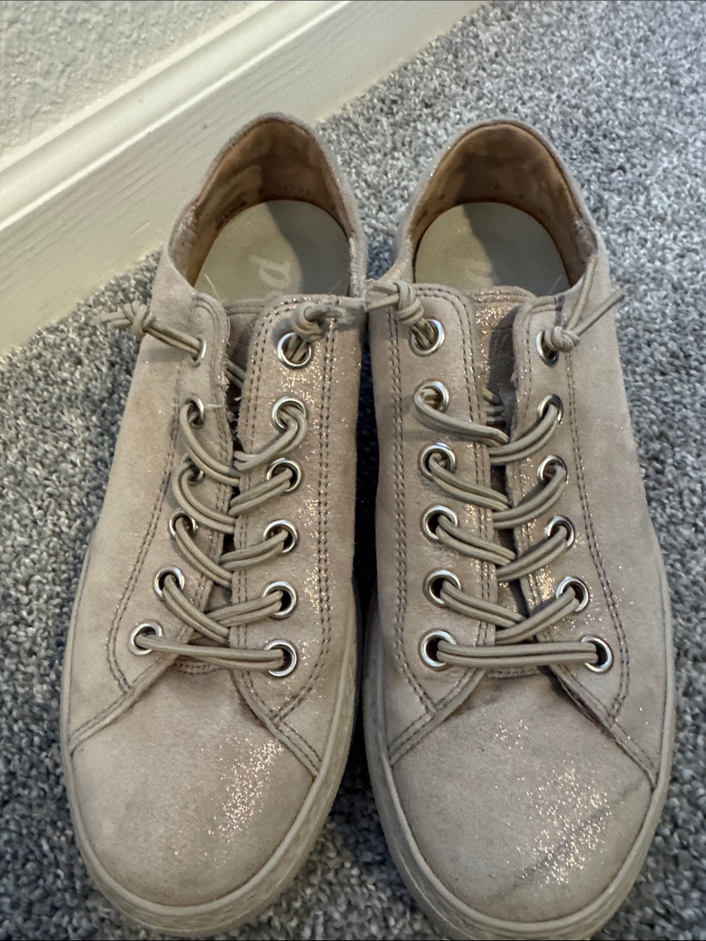 Paul Green Taupe Suede Lace-Up Sneakers with Subtle Sparkle